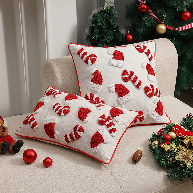 Embroidery Xmas Ornaments - Capa de almofada vermelha de natal,