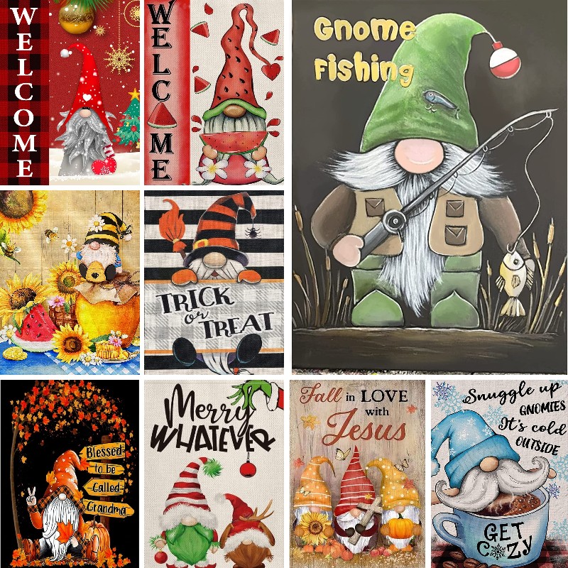 Embroidery Xmas Decorations - 5d diy bem-vindo outono natal gnome