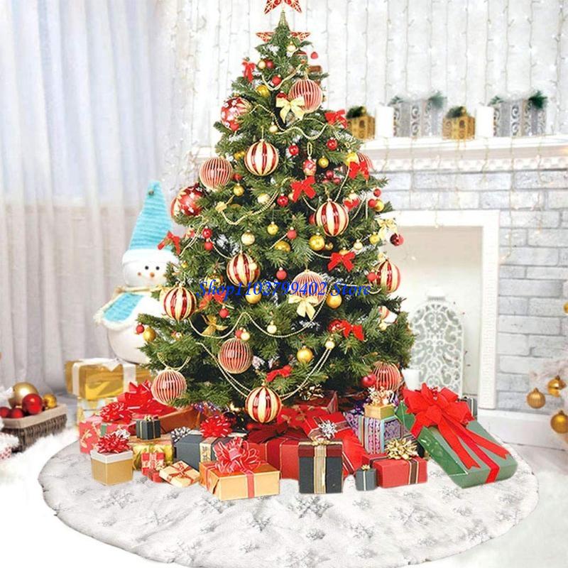 Embroidery Xmas Decorations - 547f Gornamento saia árvore pelúcia branca