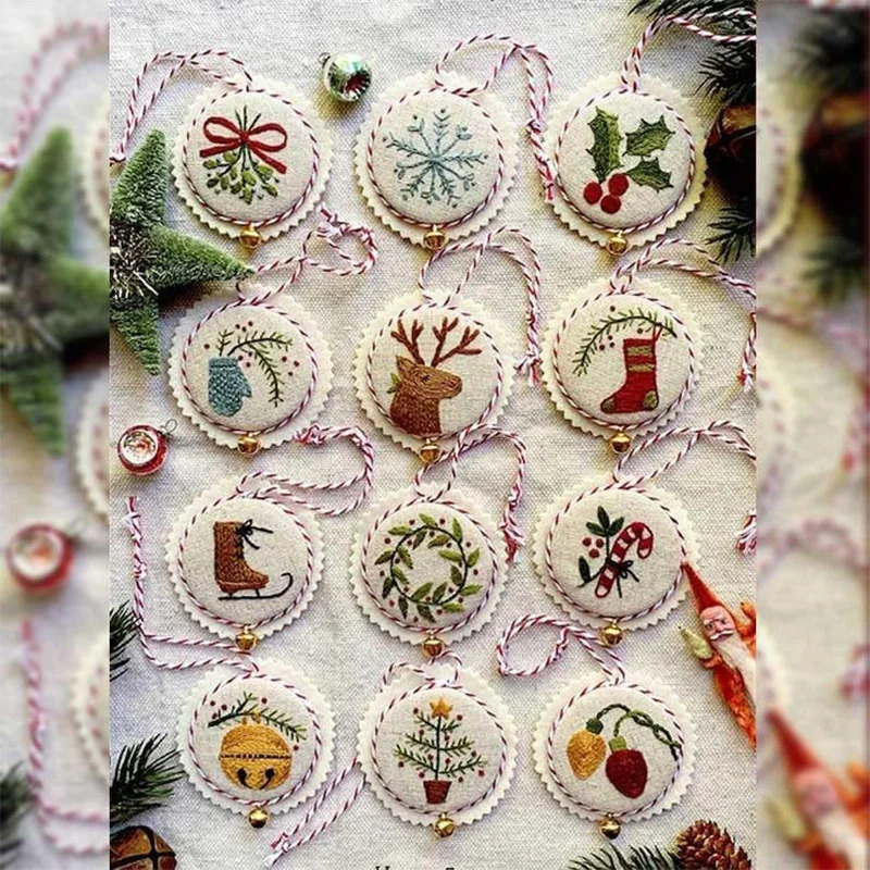 Embroidery Xmas Ornaments - Kit de Bordado de Natal DIY,