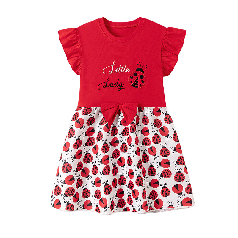 Embroidery Lady Bug - Vestidos de manga curta para meninas,