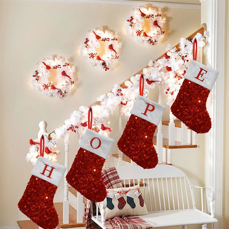 Meia de Natal Vermelha com Lan - Embroidery Xmas Ornaments avaliação e preço